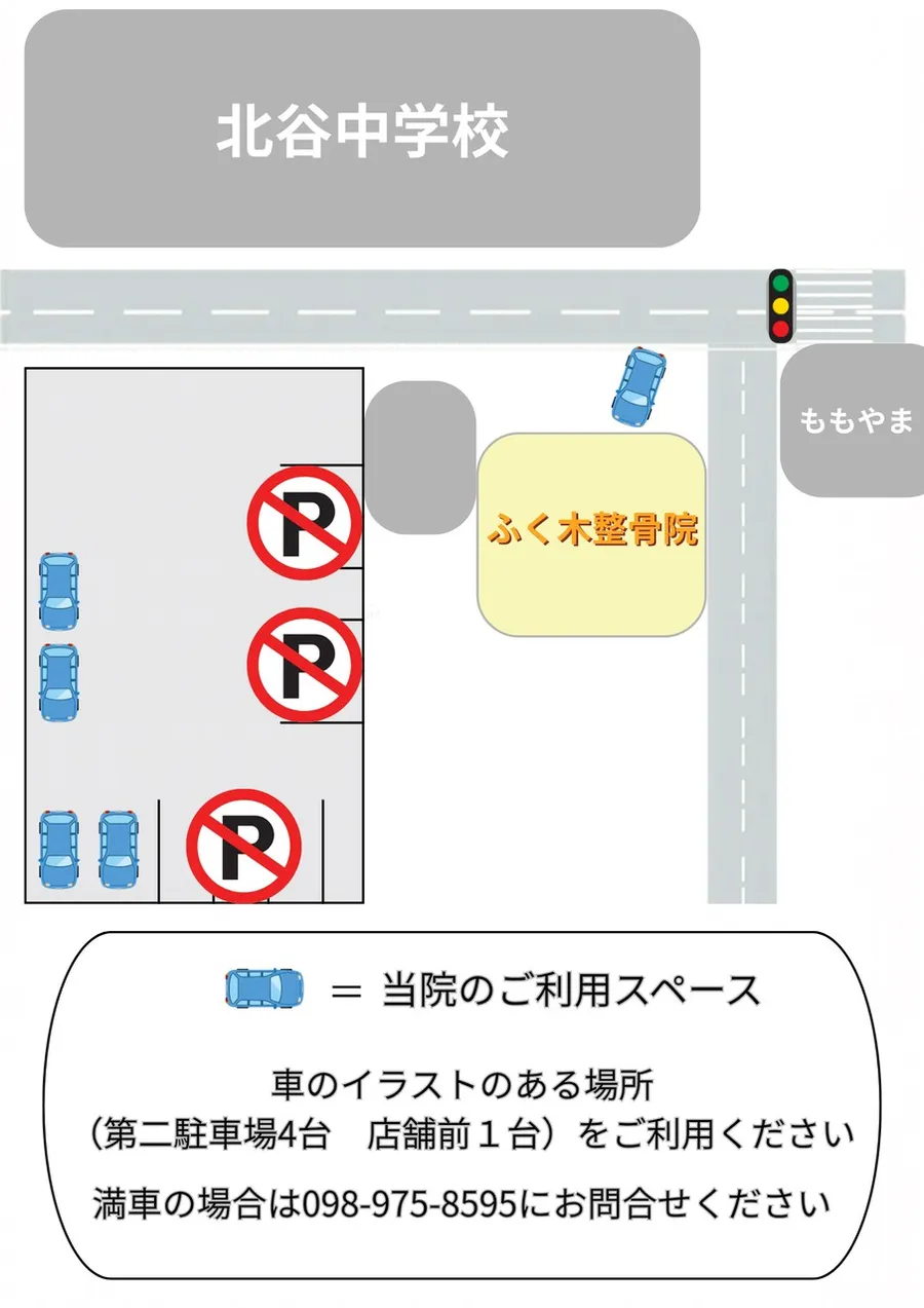 駐車場案内図（第二駐車場4台＋店舗前1台）